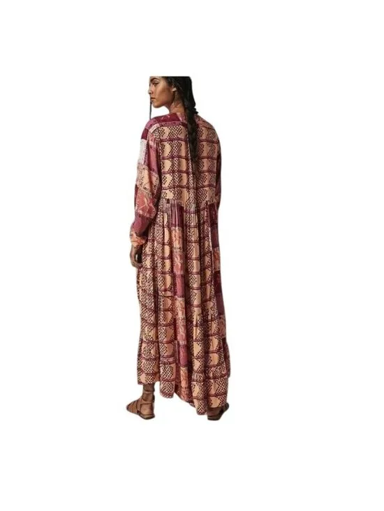 FREE PEOPLE Ibiza Getaway Patchwork Sunset Maxi Duster Kimono XS NWT Festival - Picture 2 of 13